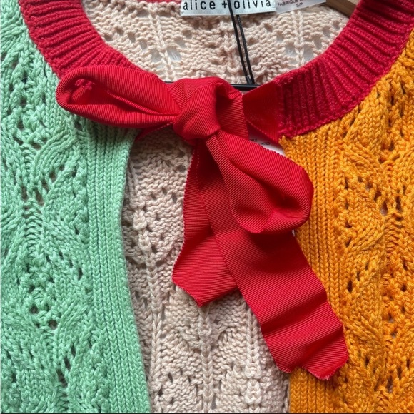 Alice + Olivia CARDIGAN SWEATER KITTY PUFF SLEEVE MULTICOLORED SMALL NWT - Picture 11 of 16